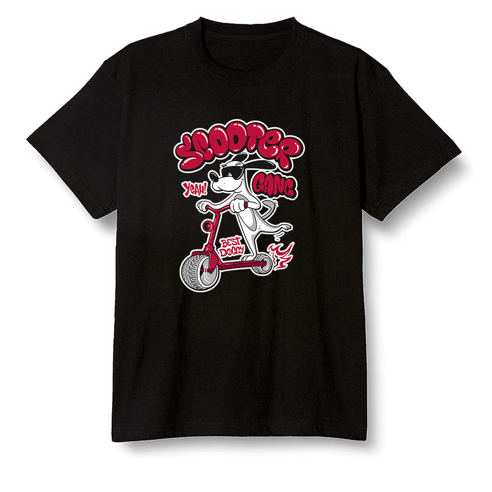 Pop Colour AJ13 Retro Gym Red Flint Grey - Cartoon dog riding a scooter - Black Men T-shirt
