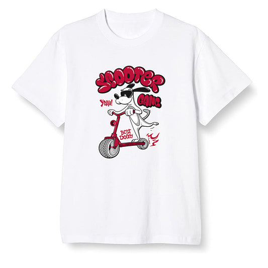 Pop Colour AJ13 Retro Gym Red Flint Grey - Cartoon dog riding a scooter - White Men T-shirt