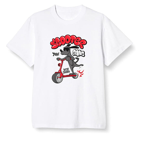 Pop Colour AJ6 Retro Black Infrared - Cartoon dog riding a scooter - White Men T-shirt