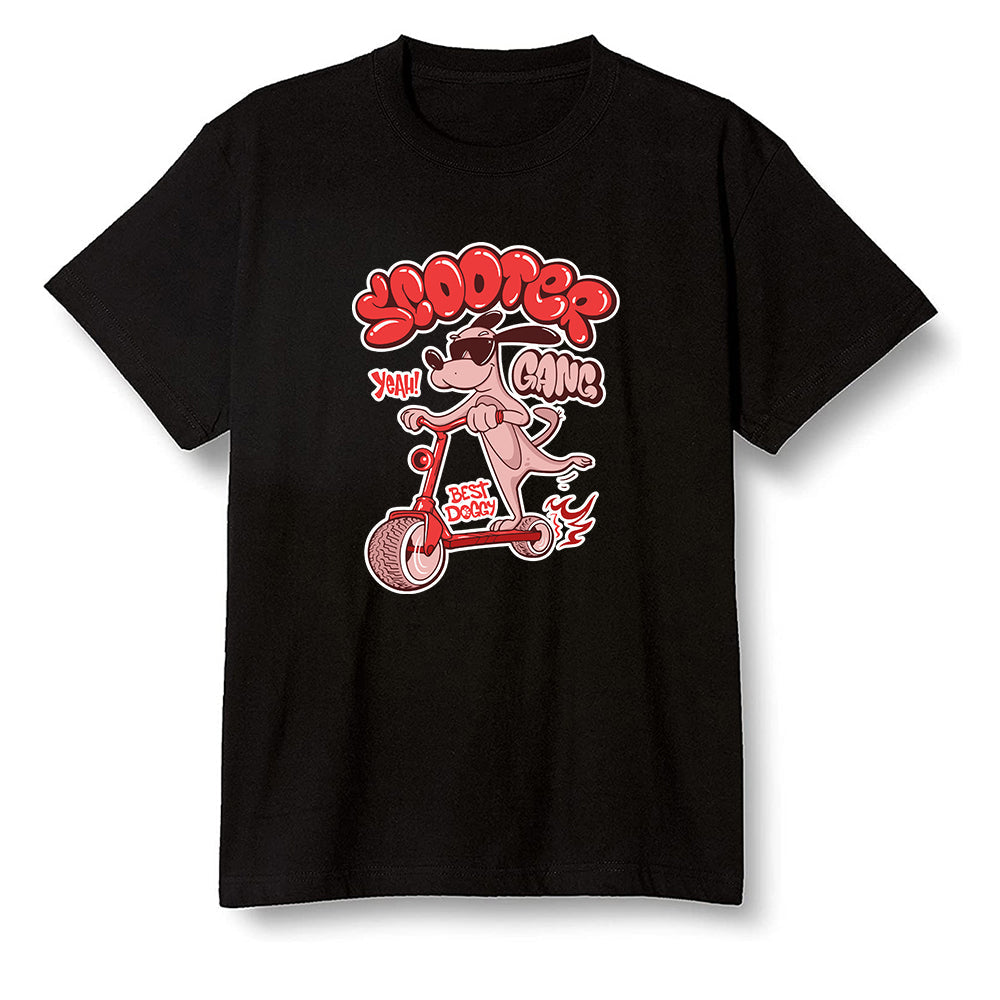 Pop Colour AJ6 Retro NRG Rust Pink - Cartoon dog riding a scooter - Black Men T-shirt