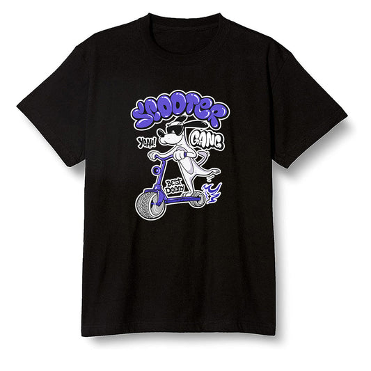 Pop Colour AJ6 Retro Ltr Flint - Cartoon dog riding a scooter - Black Men T-shirt