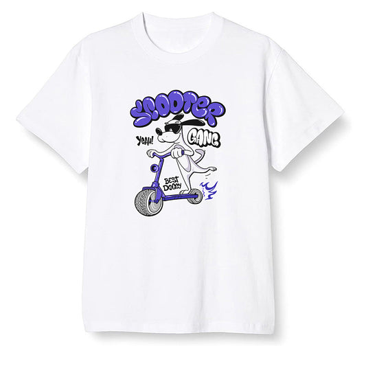 Pop Colour AJ6 Retro Ltr Flint - Cartoon dog riding a scooter - White Men T-shirt