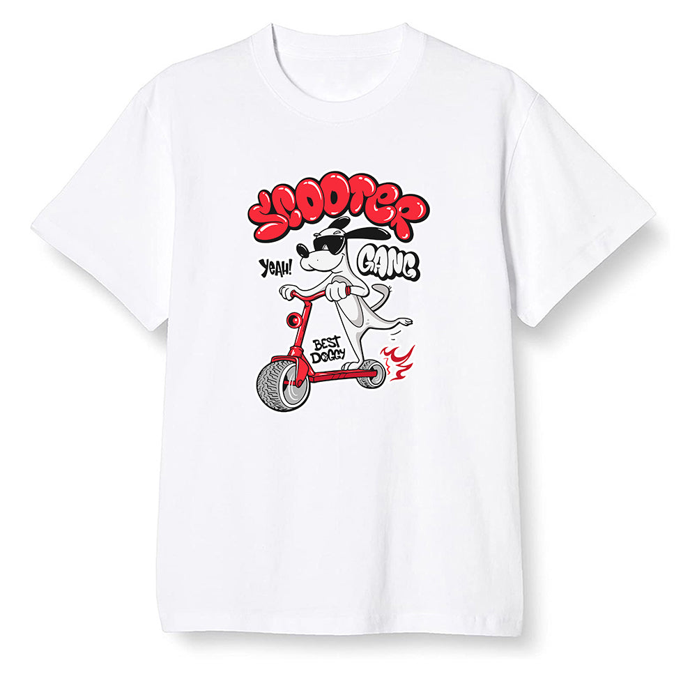 Nike Pop Colour AJ6 Retro Reflective Infrared - Cartoon dog riding a scooter - White Men T-shirt
