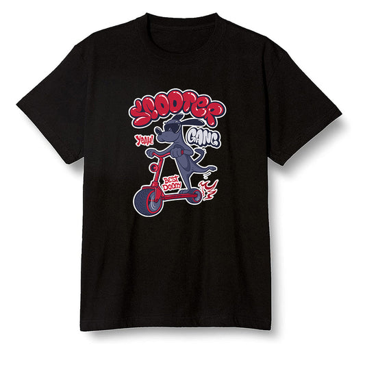 Pop Colour AJ6 Retro 'Doernbecher' 2019 Midnight Navy/White-Varsity Red-Metallic Gold - Cartoon dog riding a scooter - Black Men T-shirt