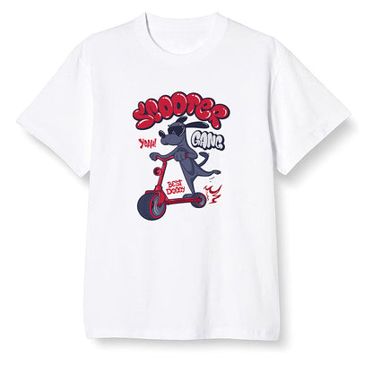 Pop Colour AJ6 Retro 'Doernbecher' 2019 Midnight Navy/White-Varsity Red-Metallic Gold - Cartoon dog riding a scooter - White Men T-shirt