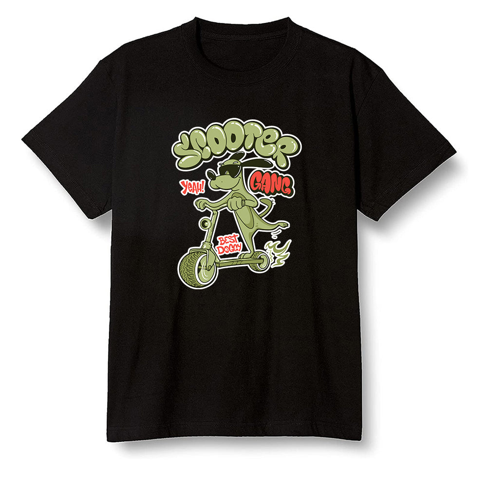 Pop Colour AJ6 Retro SP Travis Scott - Medium Olive - Cartoon dog riding a scooter - Black Men T-shirt