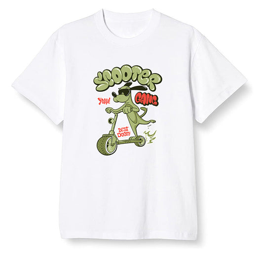 Pop Colour AJ6 Retro SP Travis Scott - Medium Olive - Cartoon dog riding a scooter - White Men T-shirt