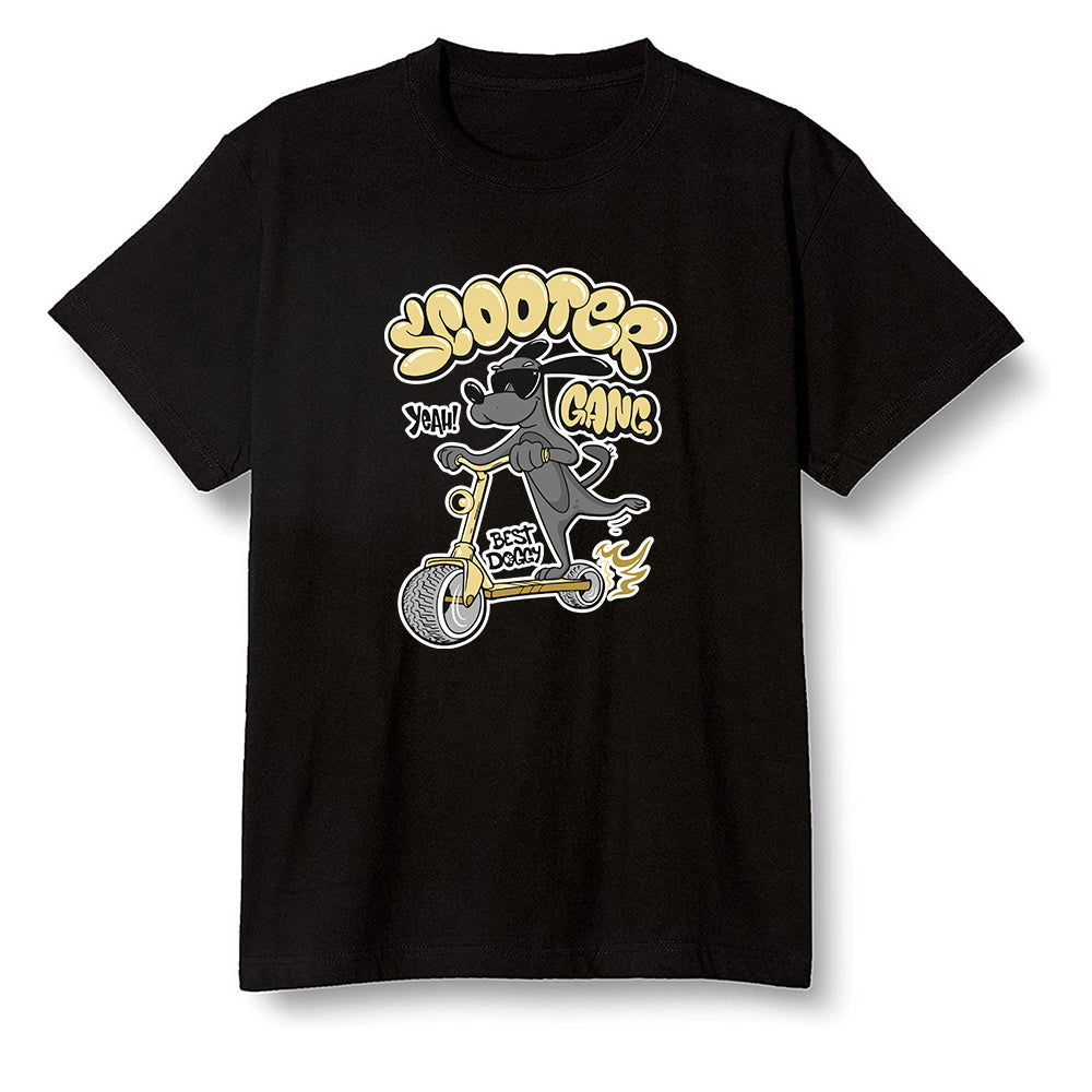 Pop Colour AJ6 Retro Dmp Defining Moments - Cartoon dog riding a scooter - Black Men T-shirt