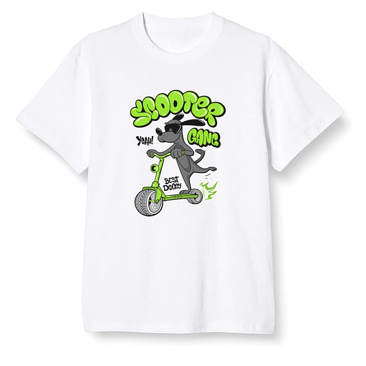 Pop Colour AJ6 Retro Electric Green - Cartoon dog riding a scooter - White Men T-shirt