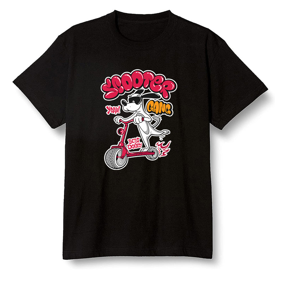 Pop Colour AJ6 Retro Hare - Cartoon dog riding a scooter - Black Men T-shirt
