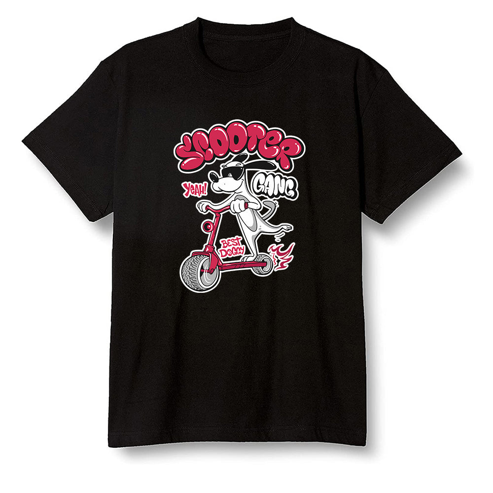 Pop Colour AJ6 Retro Carmine - Cartoon dog riding a scooter - Black Men T-shirt