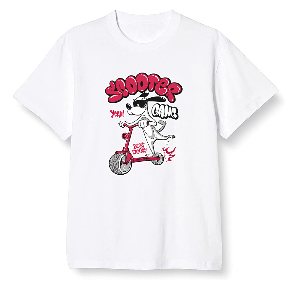 Pop Colour AJ6 Retro Carmine - Cartoon dog riding a scooter - White Men T-shirt