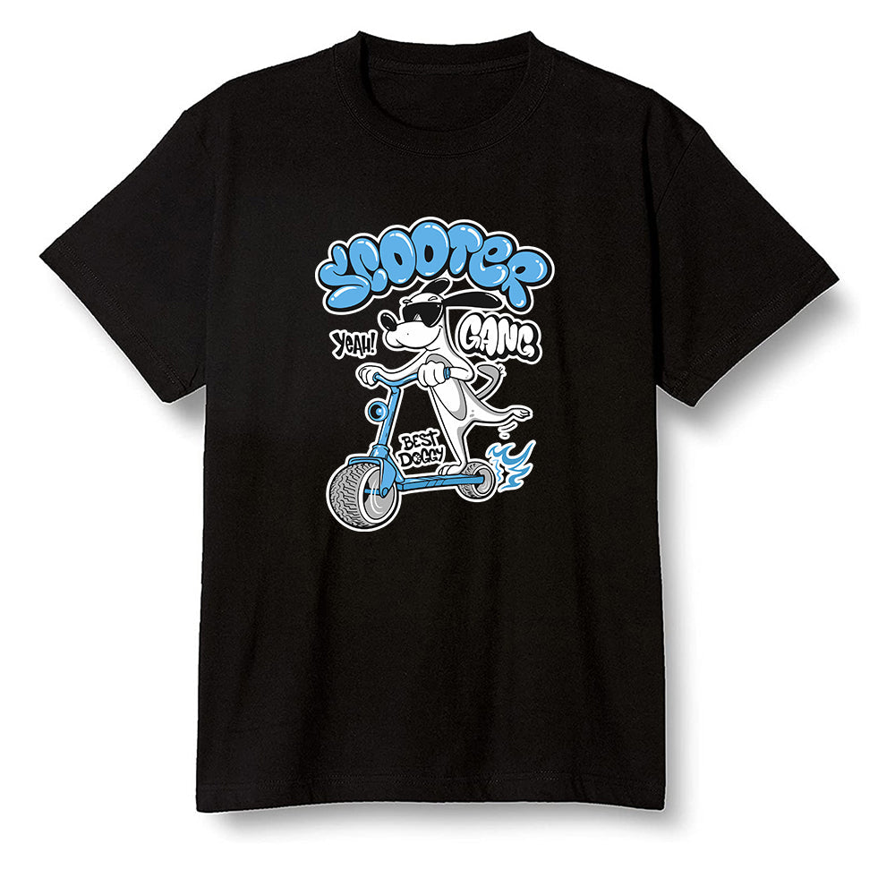 Pop Colour AJ6 UNC White - Cartoon dog riding a scooter - Black Men T-shirt