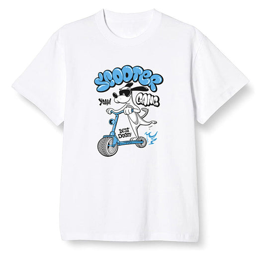 Pop Colour AJ6 UNC White - Cartoon dog riding a scooter - White Men T-shirt