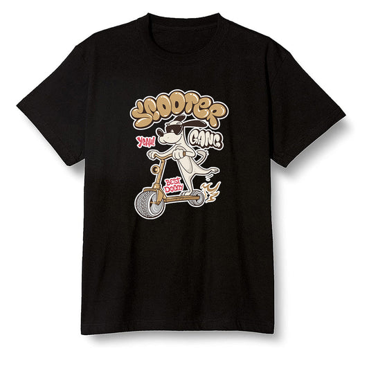 Pop Colour AJ6 Retro Quai 54 - Sail Gum - Cartoon dog riding a scooter - Black Men T-shirt