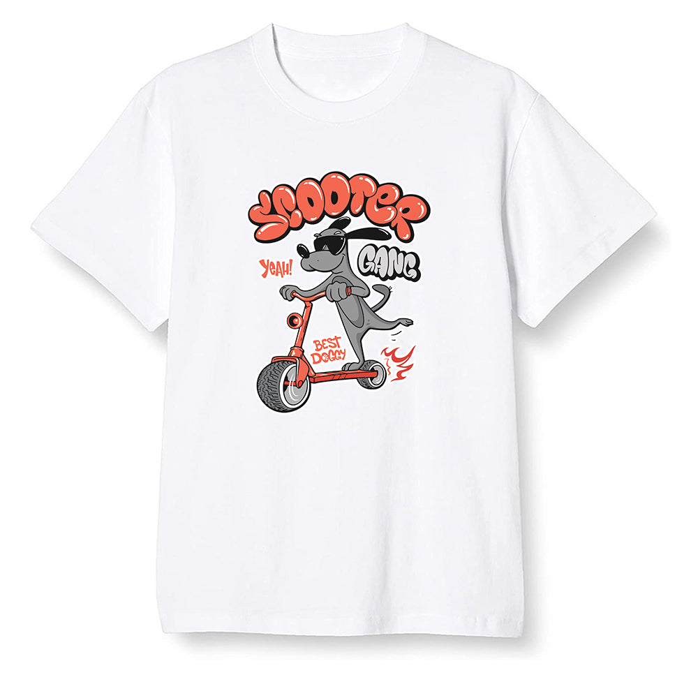 Pop Colour AJ6 Retro Psg Iron Grey Infrared - Cartoon dog riding a scooter - White Men T-shirt