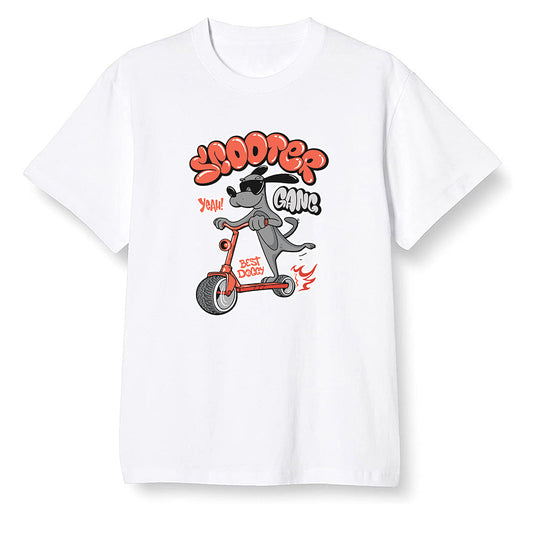 Pop Colour AJ6 Retro Psg Iron Grey Infrared - Cartoon dog riding a scooter - White Men T-shirt