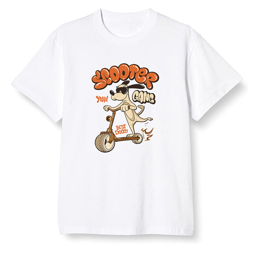 Pop Colour AJ6 Retro SP Travis Scott British Khaki - Cartoon dog riding a scooter - White Men T-shirt