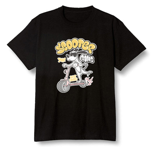 Pop Colour AJ6 Retro Gold Hoops - Cartoon dog riding a scooter - Black Men T-shirt