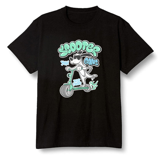 Pop Colour AJ6 Tiffany Blue - Cartoon dog riding a scooter - Black Men T-shirt