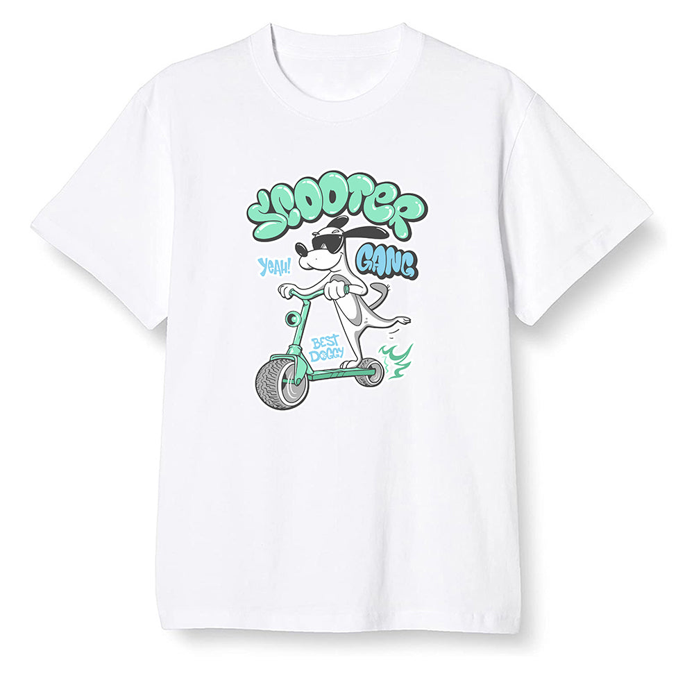 Pop Colour AJ6 Tiffany Blue - Cartoon dog riding a scooter - White Men T-shirt