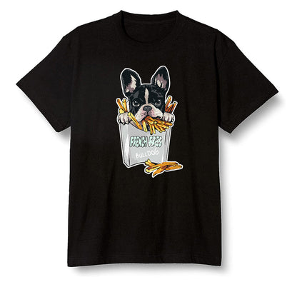 Pop Colour AJ1 Low Retro 'White' White/White-Metallic Silver - Cute dog eating french fries - Black Men T-shirt