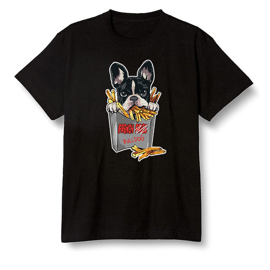 Pop Colour AJ1 Low Black Toe - Cute dog eating french fries - Black Men T-shirt