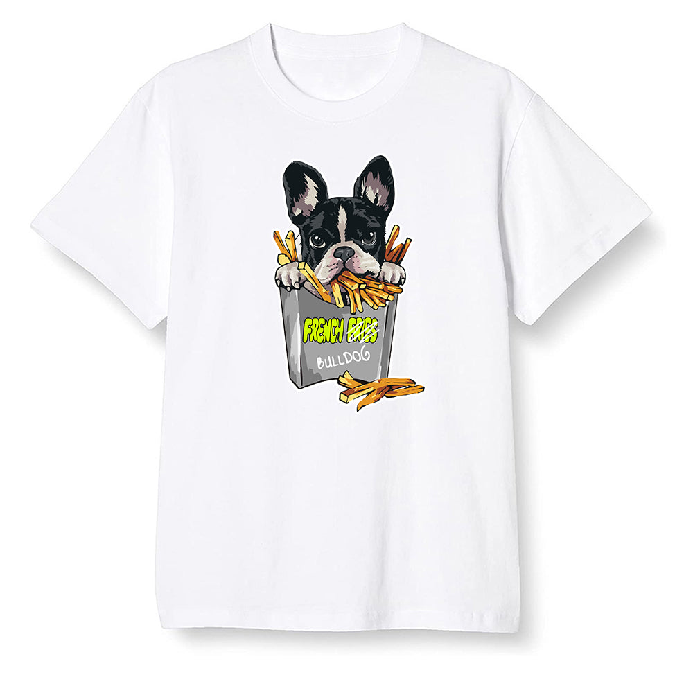 Pop Colour AJ1 Mid Grey Volt - Cute dog eating french fries - White Men T-shirt