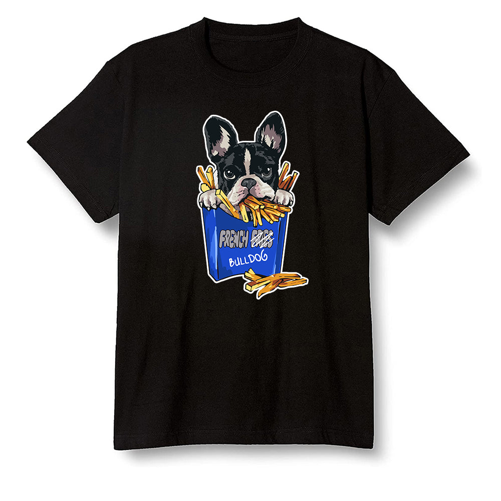 Pop Colour AJ1 Mid Hyper Royal - Cute dog eating french fries - Black Men T-shirt