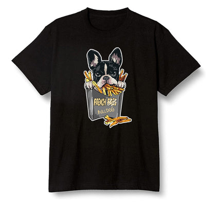 Pop Colour AJ1 Retro High OGetallic Gold - Cute dog eating french fries - Black Men T-shirt