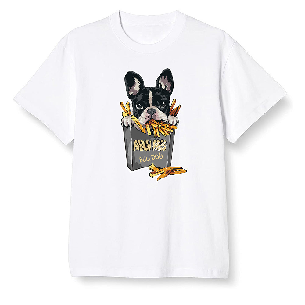 Pop Colour AJ1 Retro High OGetallic Gold - Cute dog eating french fries - White Men T-shirt