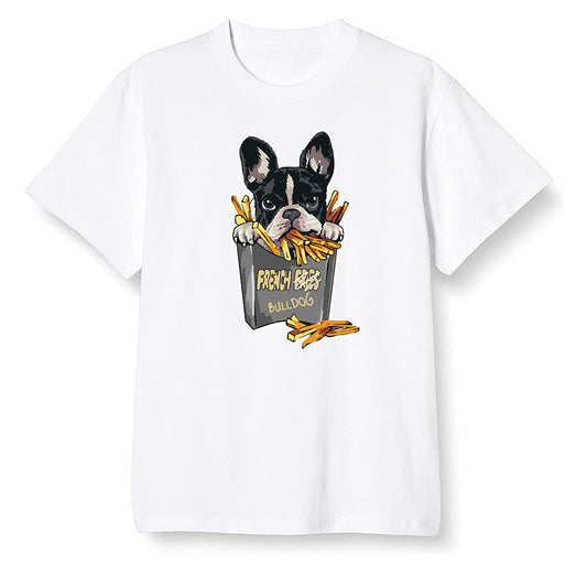 Pop Colour AJ1 Retro High OGetallic Gold - Cute dog eating french fries - White Men T-shirt