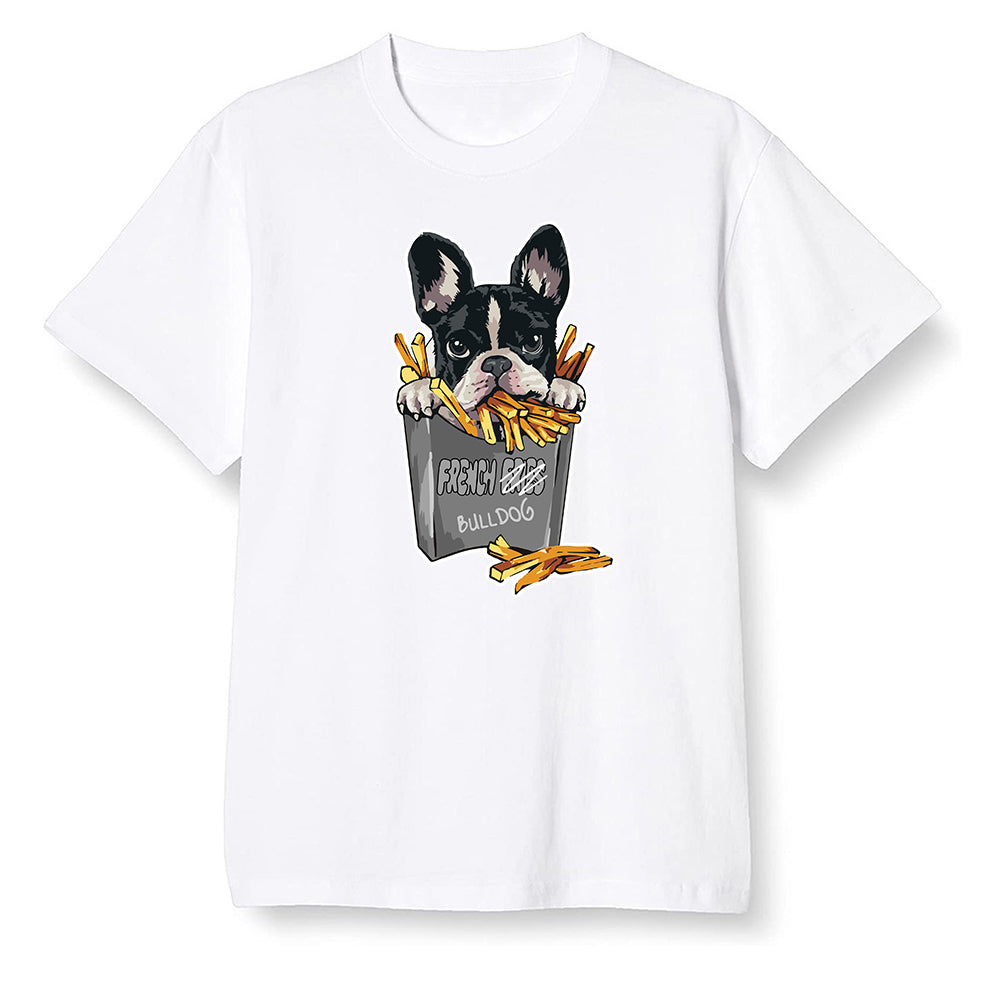 Pop Colour AJ1 Retro High OG Shadow 2.0 - Cute dog eating french fries - White Men T-shirt