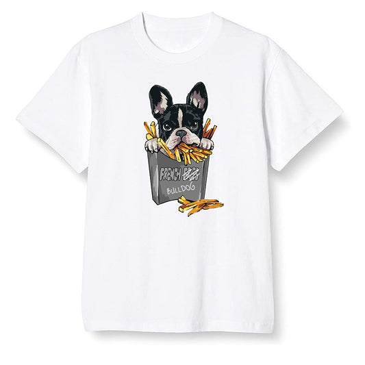 Pop Colour AJ1 Retro High OG Shadow 2.0 - Cute dog eating french fries - White Men T-shirt