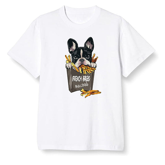 Pop Colour AJ1 Retro High Dark Mocha - Cute dog eating french fries - White Men T-shirt