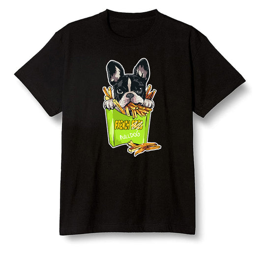 Pop Colour AJ1 Retro High OG Volt Gold - Cute dog eating french fries - Black Men T-shirt