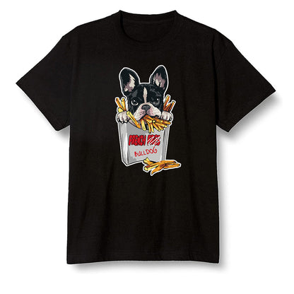 Pop Colour AJ1 Retro High OG Light Smoke Grey - Cute dog eating french fries - Black Men T-shirt