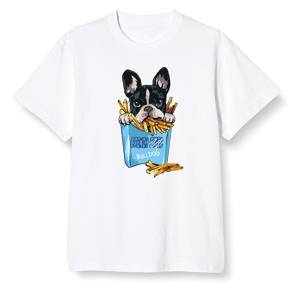 Pop Colour AJ1 Retro High OG University Blue - Cute dog eating french fries - White Men T-shirt