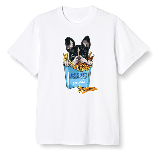 Pop Colour AJ1 Retro High OG University Blue - Cute dog eating french fries - White Men T-shirt