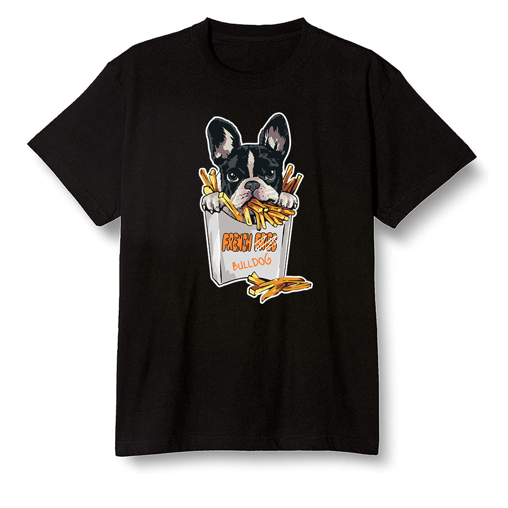 Pop Colour AJ1 Retro High OG Electro Orange - Cute dog eating french fries - Black Men T-shirt
