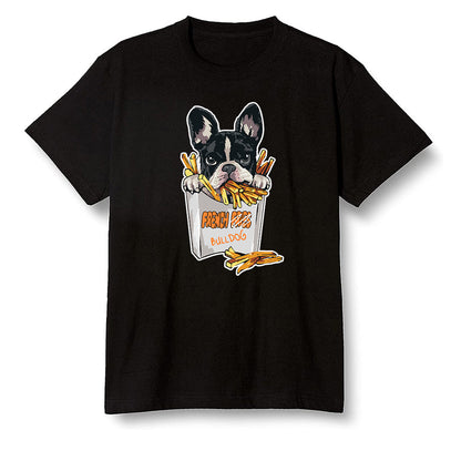 Pop Colour AJ1 Retro High OG Electro Orange - Cute dog eating french fries - Black Men T-shirt