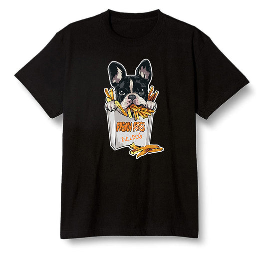 Pop Colour AJ1 Retro High OG Electro Orange - Cute dog eating french fries - Black Men T-shirt