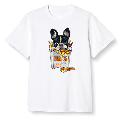 Pop Colour AJ1 Retro High OG Electro Orange - Cute dog eating french fries - White Men T-shirt