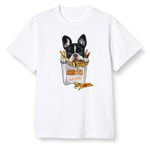 Pop Colour AJ1 Retro High OG Electro Orange - Cute dog eating french fries - White Men T-shirt