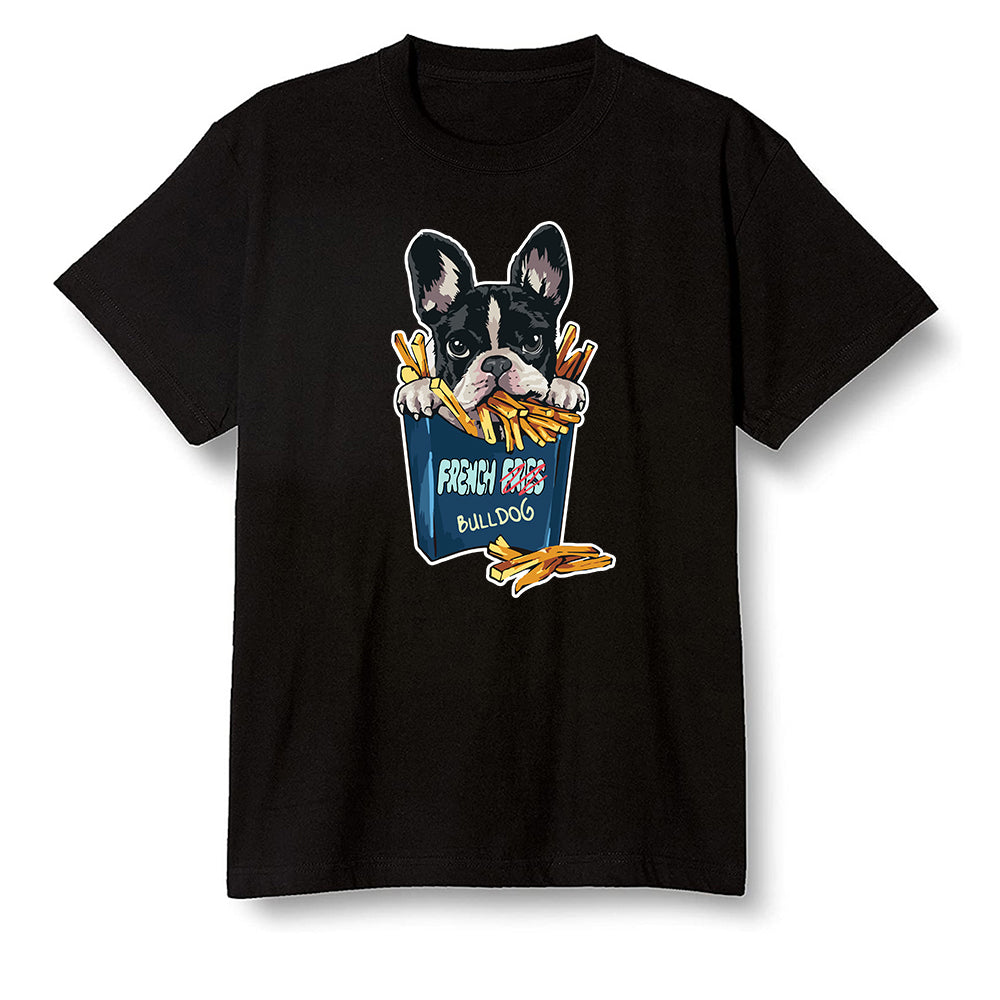 Pop Colour AJ1 Retro High OG Tokyo Bio Hack - Cute dog eating french fries - Black Men T-shirt