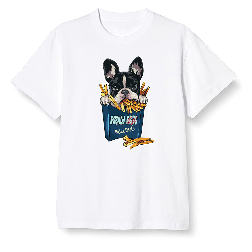 Pop Colour AJ1 Retro High OG Tokyo Bio Hack - Cute dog eating french fries - White Men T-shirt