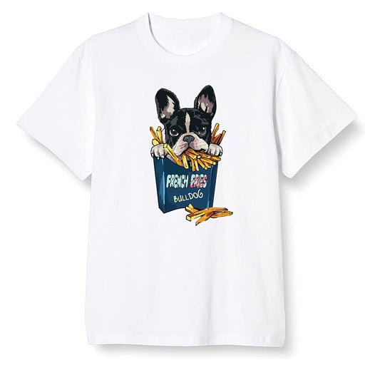 Pop Colour AJ1 Retro High OG Tokyo Bio Hack - Cute dog eating french fries - White Men T-shirt