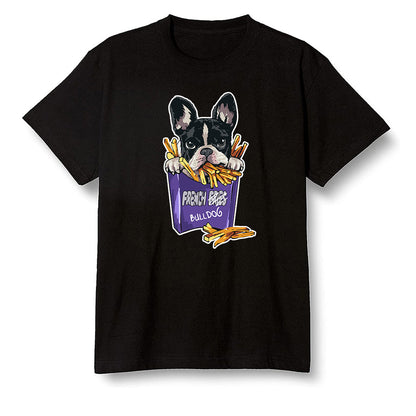 Pop Colour AJ1 Retro High OG Court Purple - Cute dog eating french fries - Black Men T-shirt