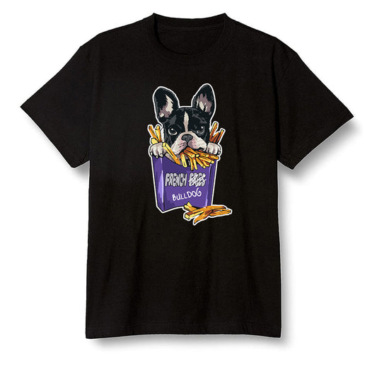 Pop Colour AJ1 Retro High OG Court Purple - Cute dog eating french fries - Black Men T-shirt
