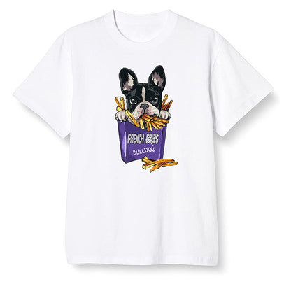 Pop Colour AJ1 Retro High OG Court Purple - Cute dog eating french fries - White Men T-shirt